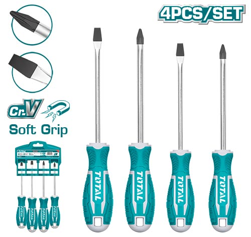 SCREWDRIVER SET 4PC RUB/GRIP