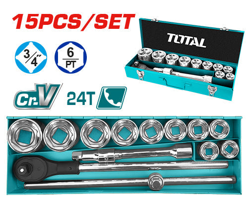 15 Pcs 3/4 Inch Socket Set